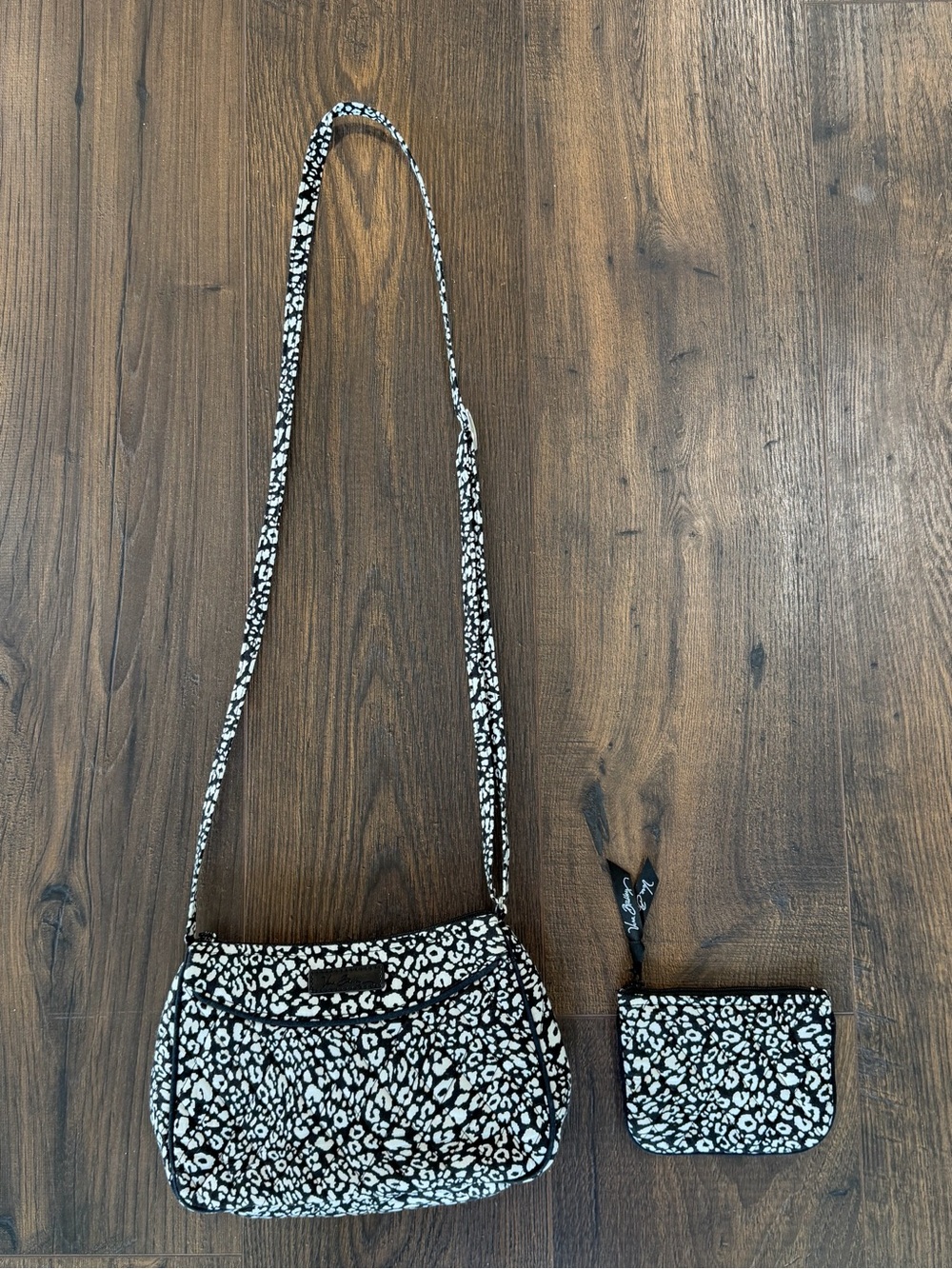 Vera Bradley Black & White Leopard Print Crossbody Bag with Coin Purse